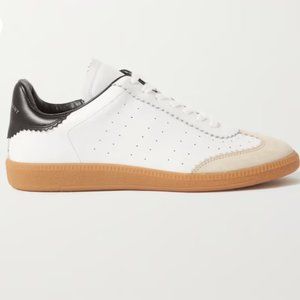 LIKE NEW Isabel Marant Bryce Suede-Trimmed Perforated Leather Sneakers, Size 41